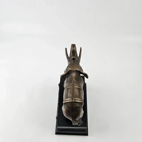 Vtg Elephant Bronze Sculpture - 8x7 Hot Cast, Stunning Wood Base Design.
